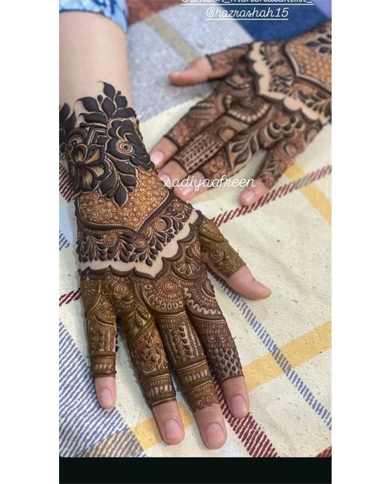 Net Contrast Flow Blending Into Back Hand Mehndi Design